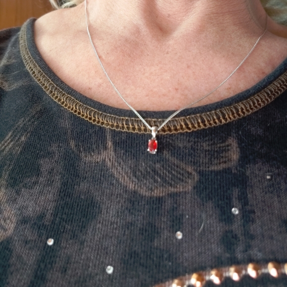 Classic Oval Ruby Solitare 925 Sterling Silver Necklace - Picture 2 of 8